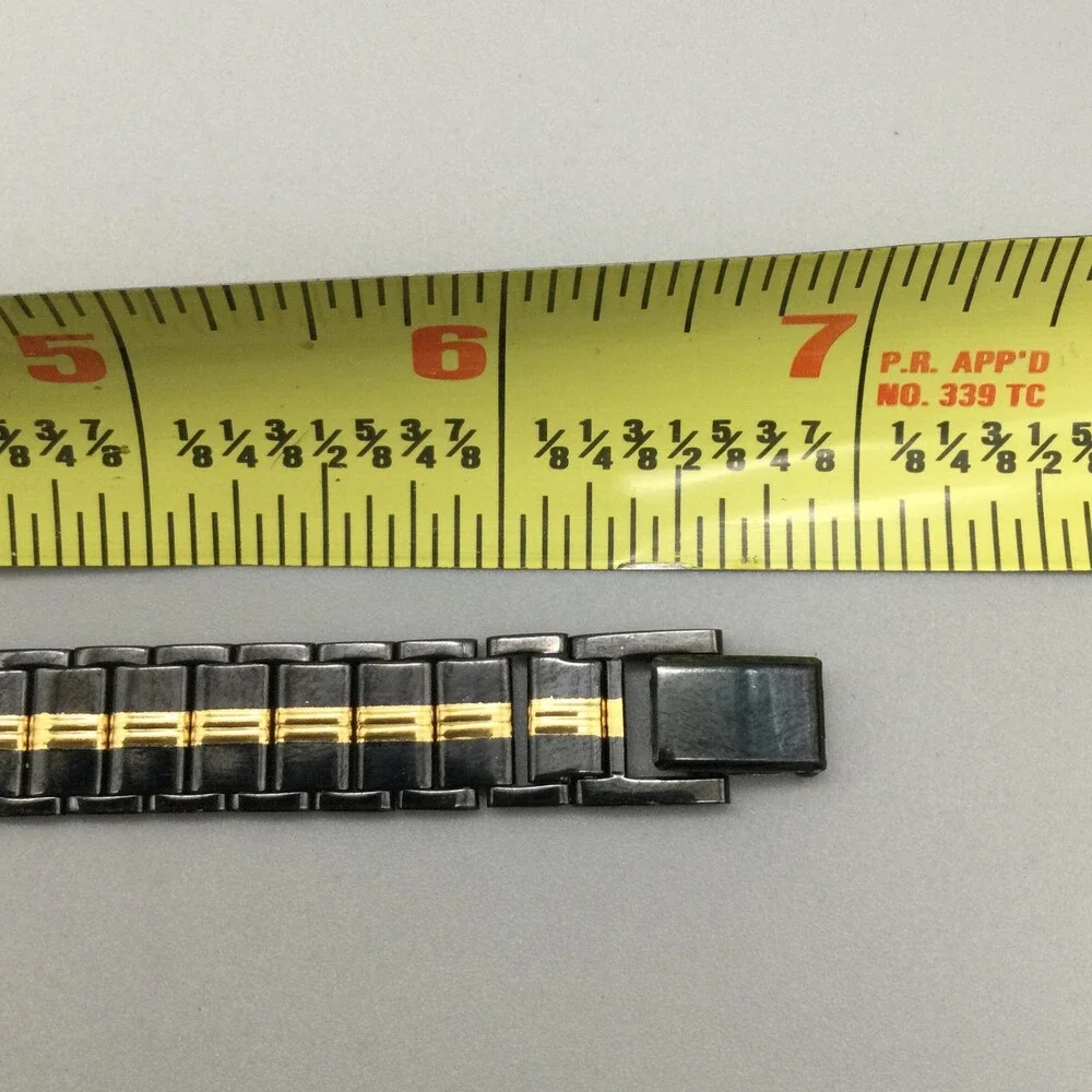 Pulsar Womens Watch 24mm Black Gold Tone Bracelet Date V722-0590 New Battery 7